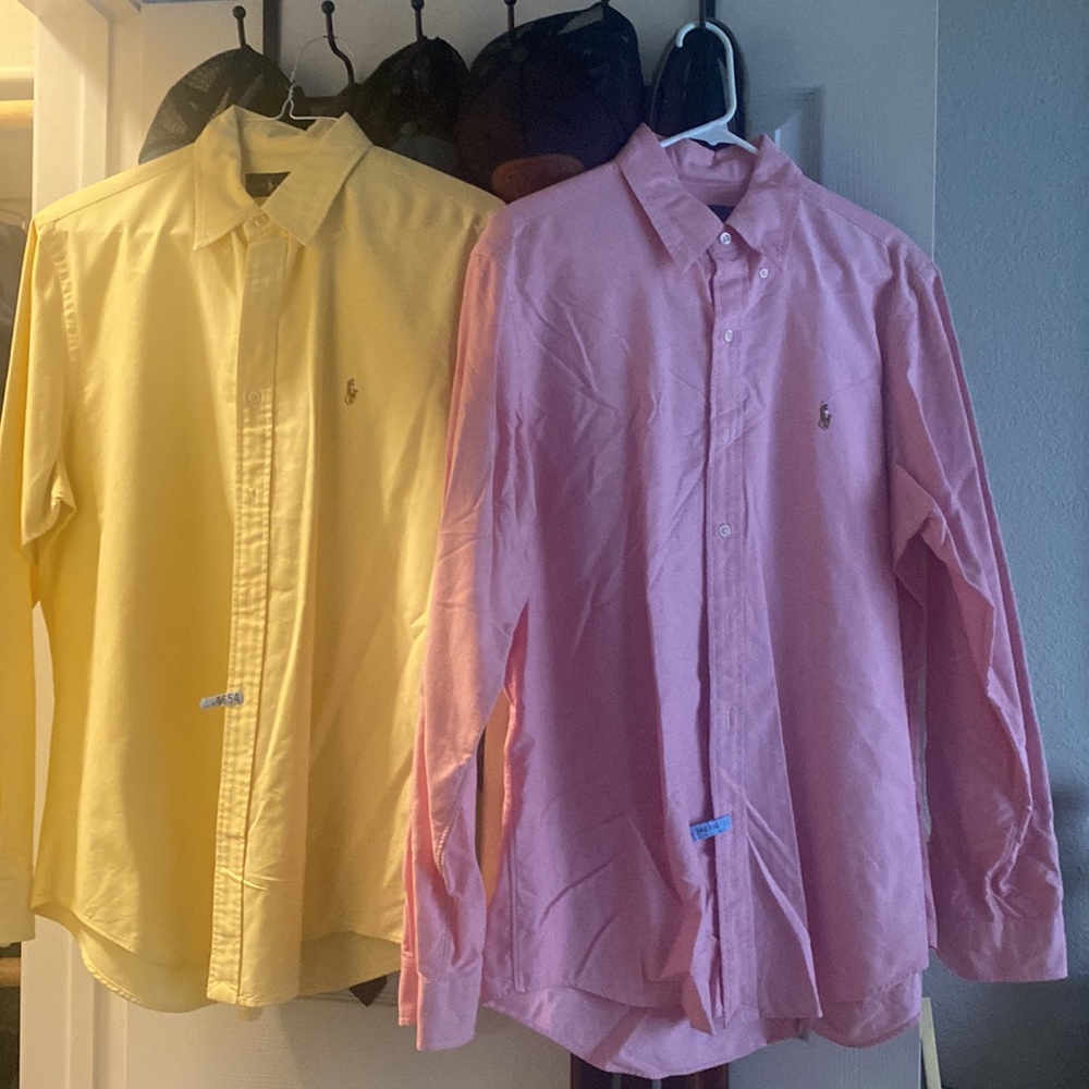 Set of pink & yellow Ralph Lauren button downs.